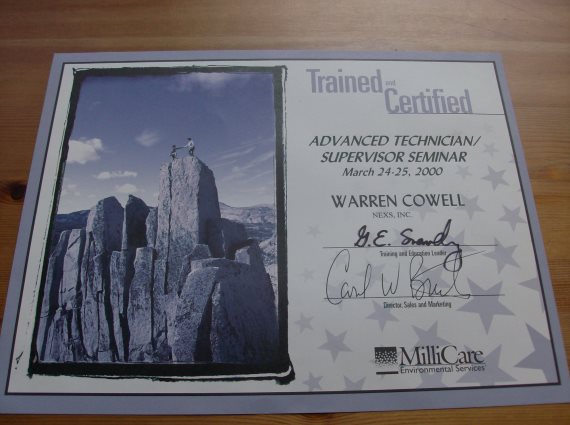 MiliCare environmental services advanced technician supervisor seminar certificate with mountain photo